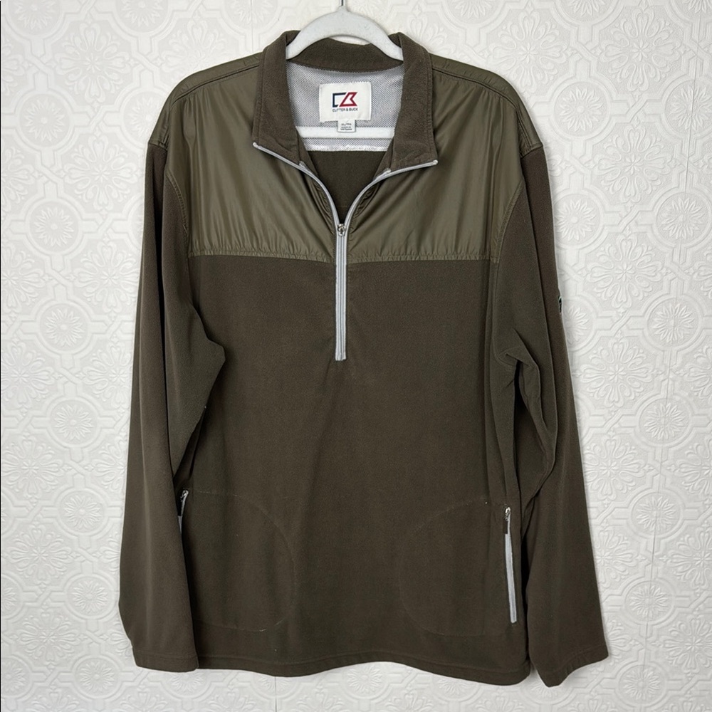 Cutter & Buck Golf‎ Fleece Green XL Pullover Sweatshirt Quarter Zip Up Quilted